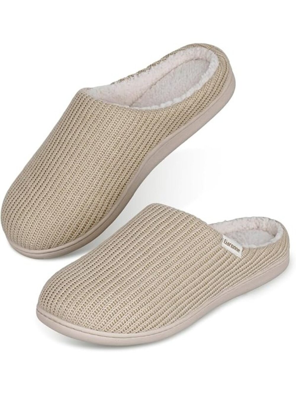 Garonne Size 9-10 Slippers Beige Sweater Knit Memory Foam Plush Lined Non-Slip